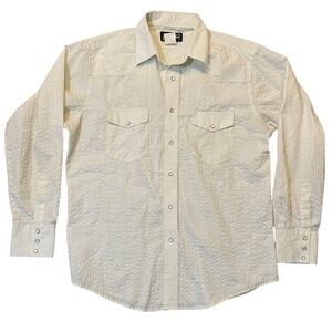 Wrangler Mens Pearl Snap Western Shirt Cream White Stripe Dobby 73001WH L